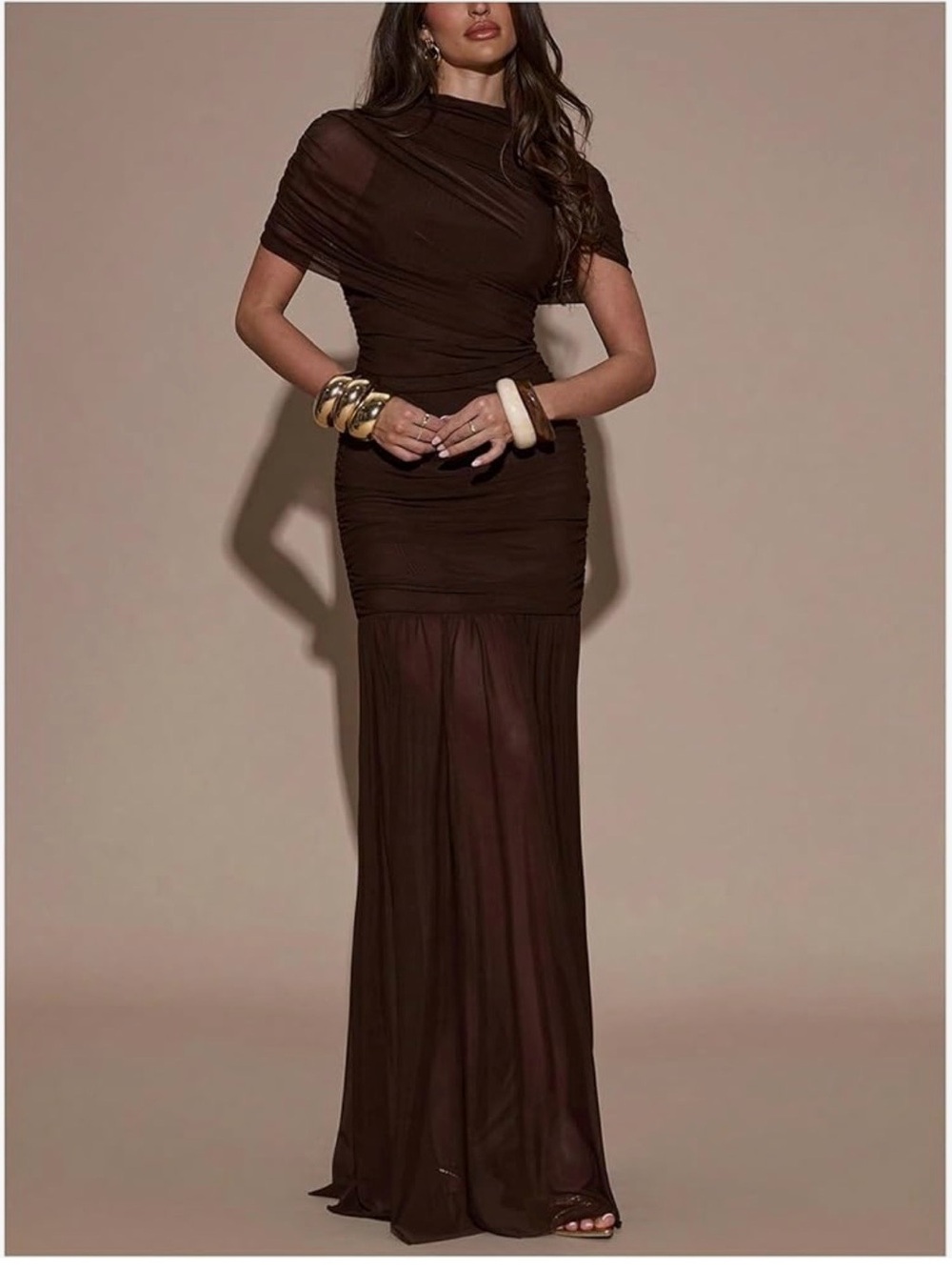 AMANDA UPRICHARD EVIANNA MESH GOWN DRESS, L